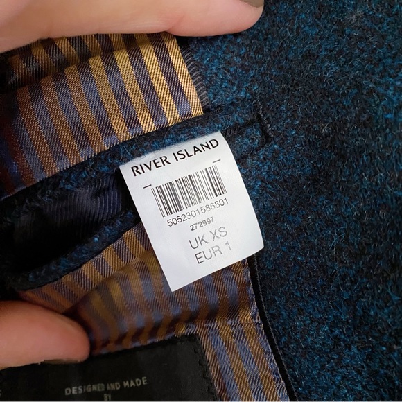 👔 MEN’S RIVER ISLAND DARK BLUE WOOL BLEND BLAZER JACKET! - Picture 13 of 14